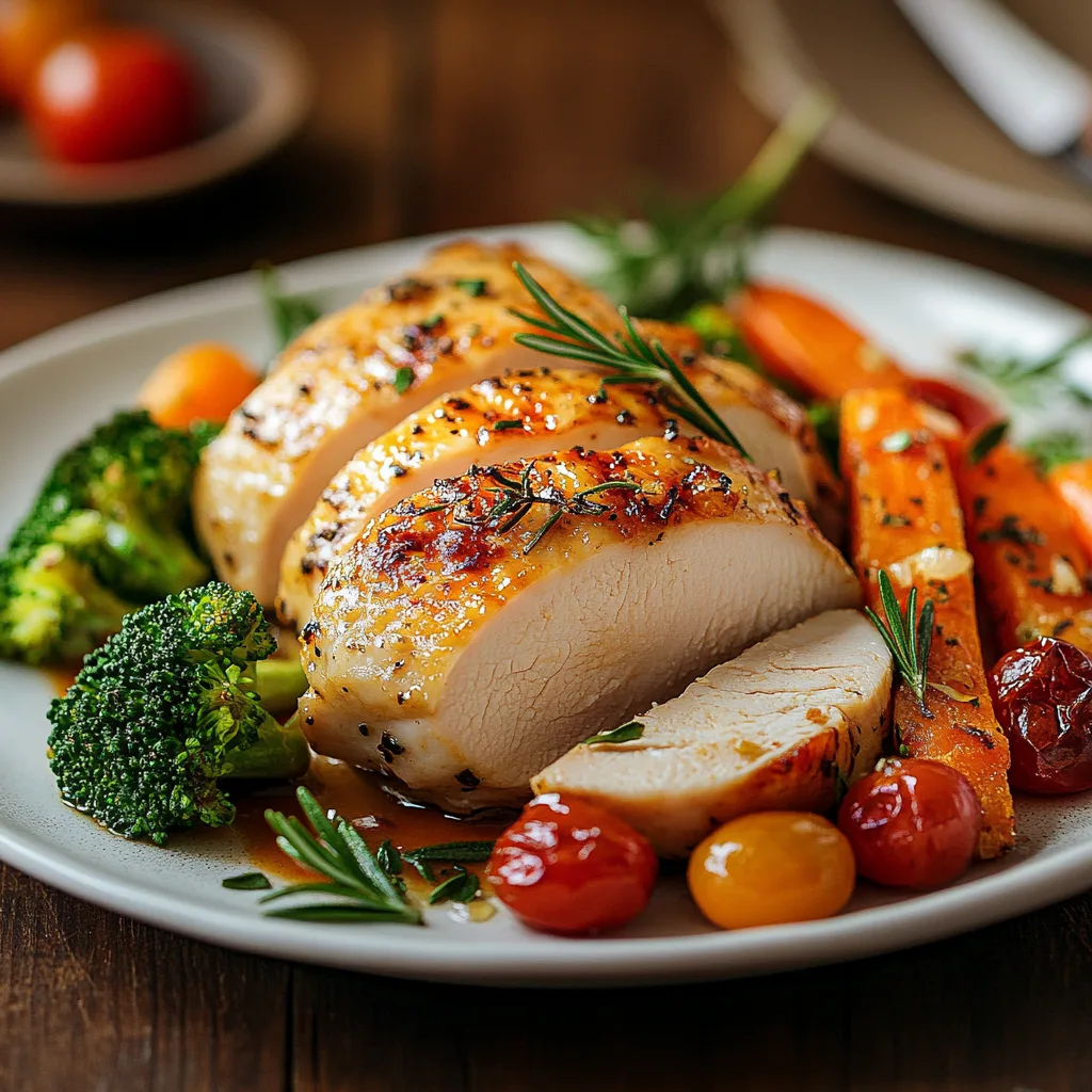 beautifully plated chicken breast cooked to golden perfection, sliced to reveal its juicy, tender interior