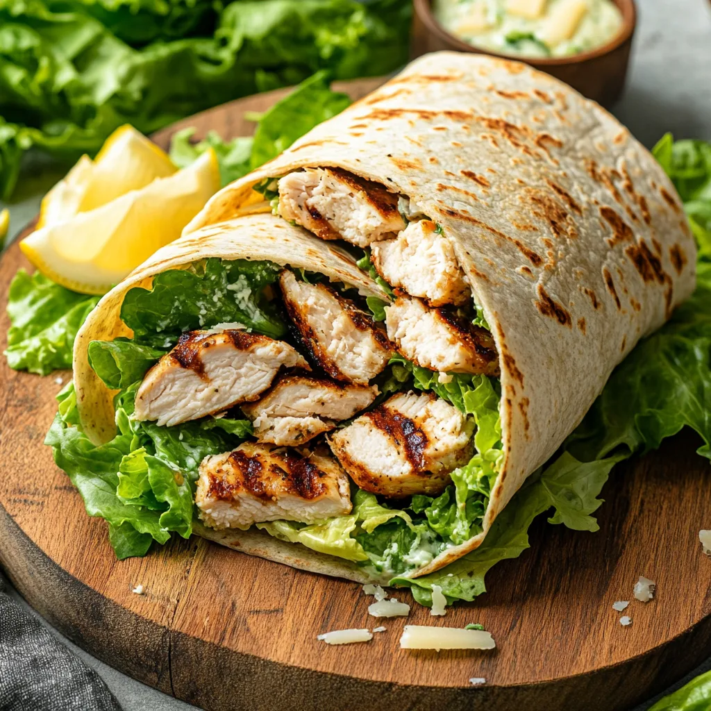 A freshly prepared Chicken Caesar Wrap