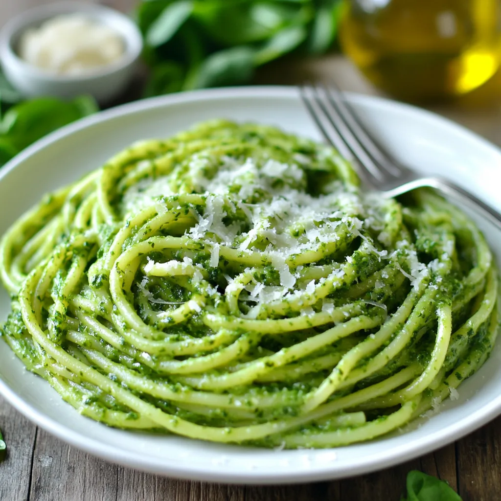 A plate of vibrant Green Spaghetti