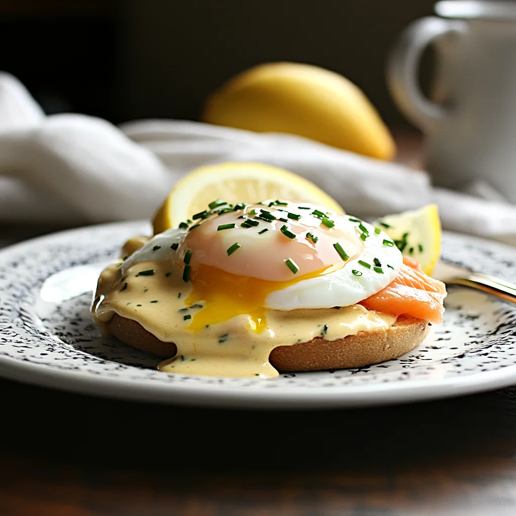 eggs benedict salmon on a plate. The dish should feature a toasted English muffin topped with a slice of fresh smoked salmon