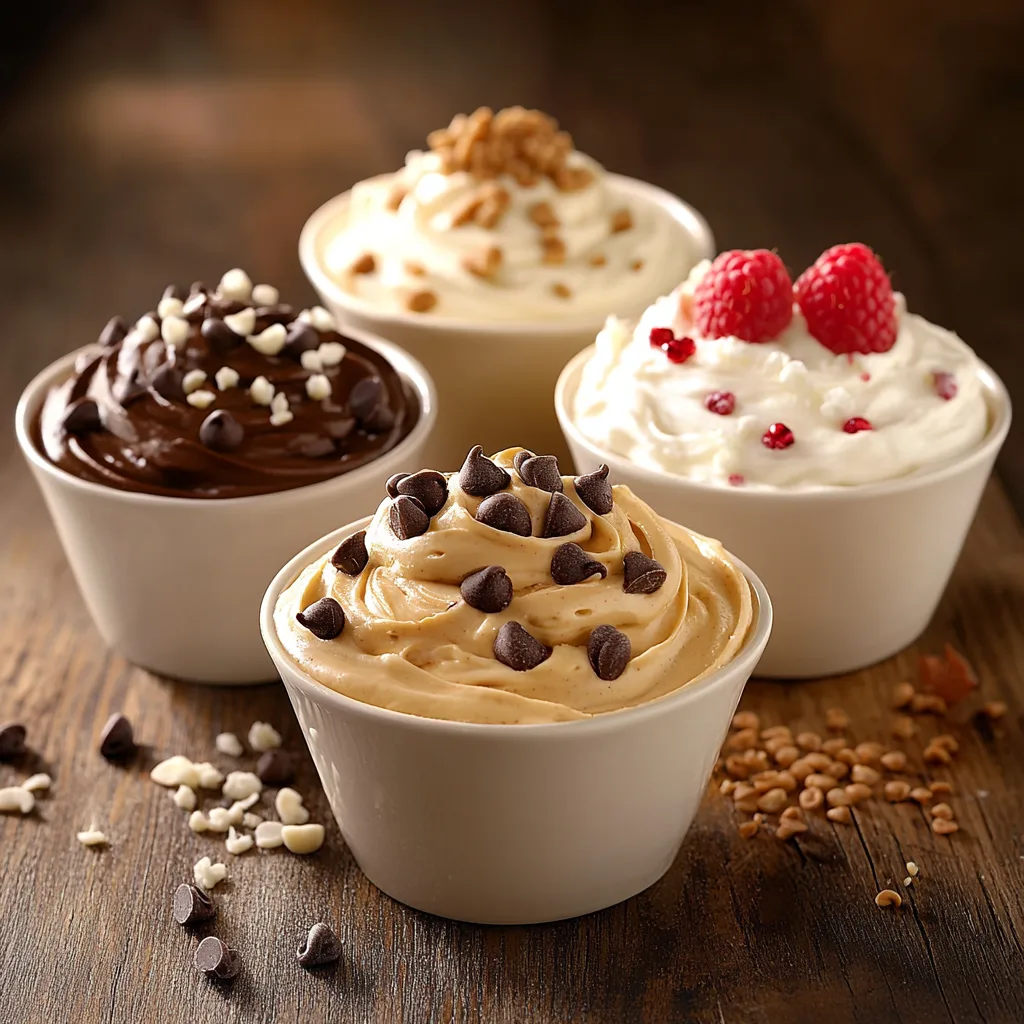 A variety of dessert dips including chocolate, cheesecake, and caramel dips, beautifully presented with fresh fruit and cookies for dipping.