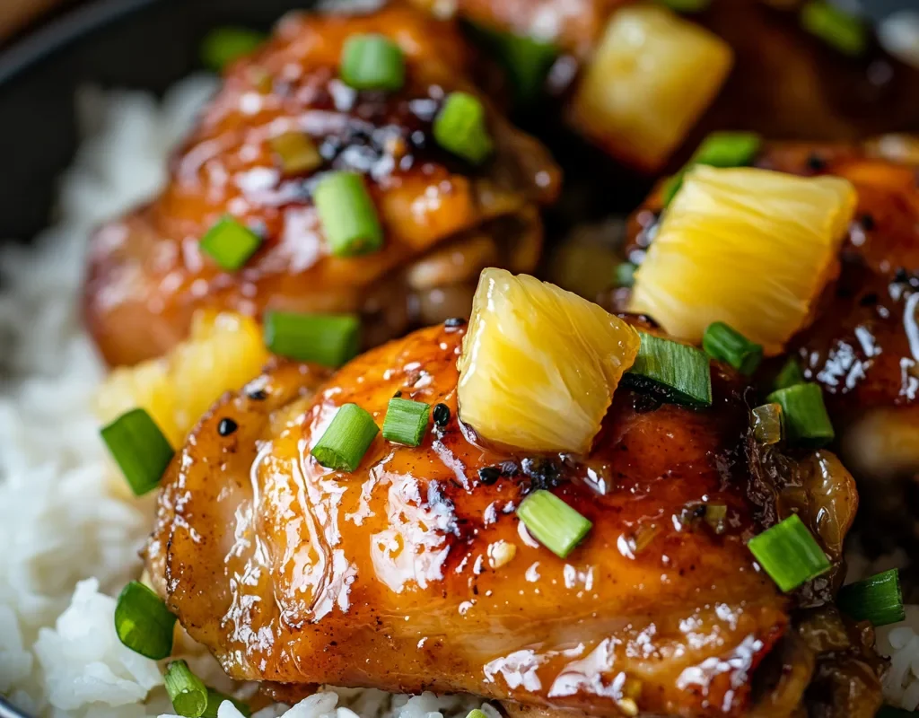 Sweet Hawaiian A bowl of tender Crockpot Chicken with Pineapple and Rice